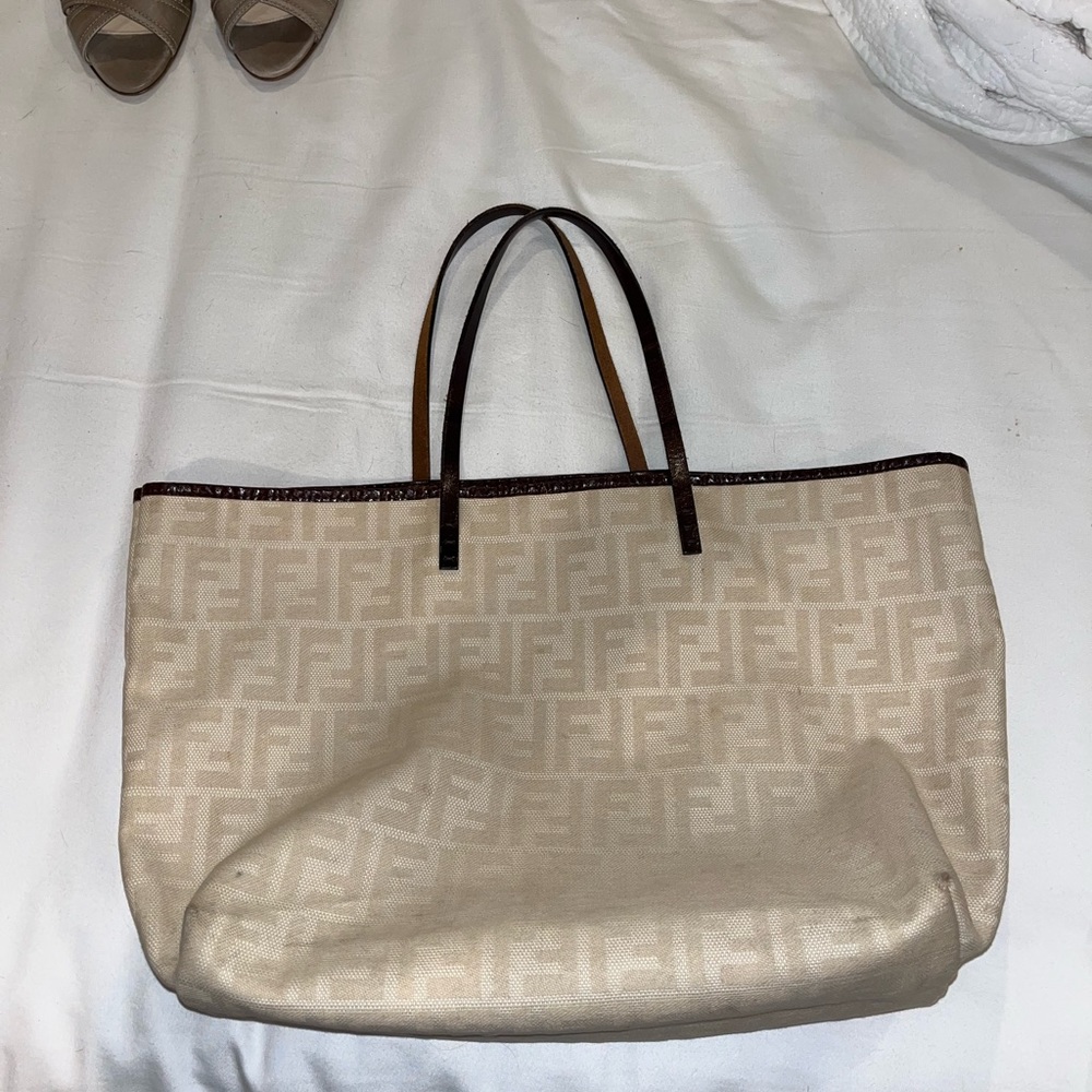 Fendi Neutrals Zucca Roll Tote